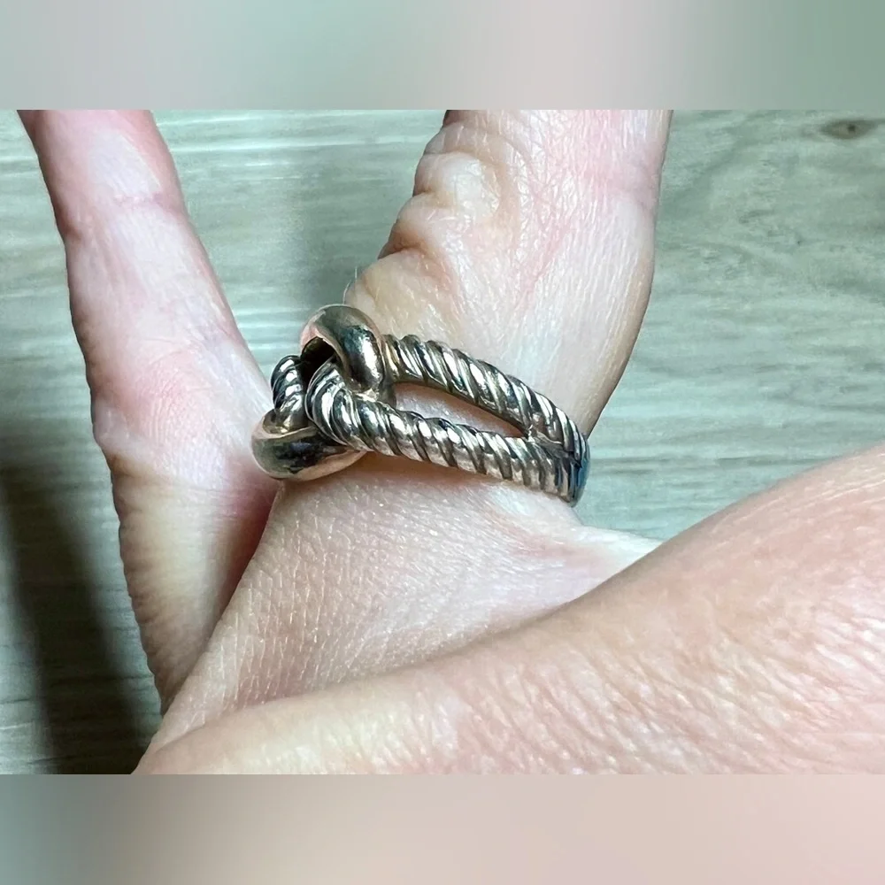 Designer Signed (B) Sterling Silver & Gold Wash Two Tone Twisted Cable Link Ring